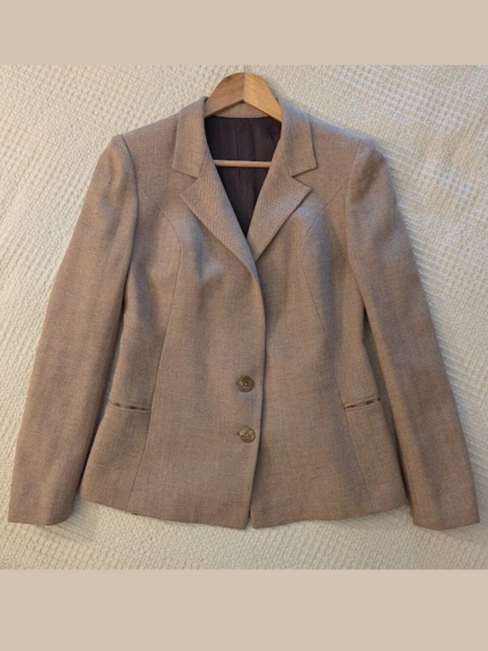 Beige Wool Herringbone Blazer - Picture 4 of 9